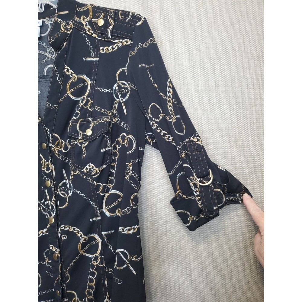 Cache Chain Print Epaulet Roll-Tab Sleeve Snap-Up… - image 2